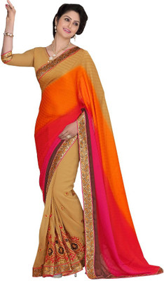 

Lovelylook Embroidered Daily Wear Jacquard, Georgette Saree(Beige, Multicolor)