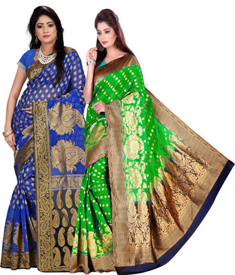 

Weavedeal Embellished Kanjivaram Silk Cotton Blend Saree(Pack of 2, Multicolor)