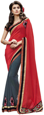 

Desi Butik Self Design Fashion Jacquard, Georgette Saree(Red, Grey), Grey;red