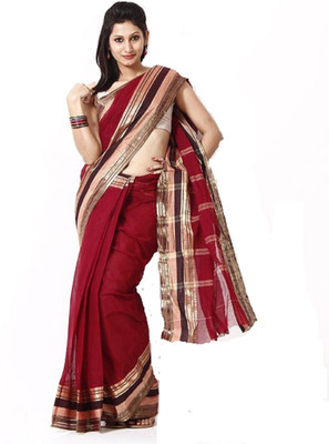 Purabi Woven Tant Handloom Cotton Saree(Maroon)