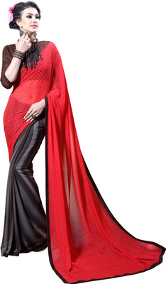 

Jiya Self Design, Printed Fashion Georgette Saree(Red, Black, Grey), Black;grey;red
