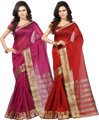 

Weavedeal Solid Banarasi Chanderi Saree(Pack of 2, Multicolor)