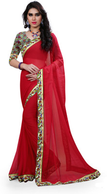 

Indianbeauty Solid, Printed Bollywood Chiffon Saree(Red)