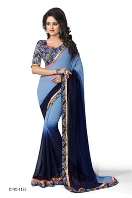 

Indianbeauty Self Design, Solid, Printed Fashion Georgette Saree(Light Blue, Blue), Cornflowerblue
