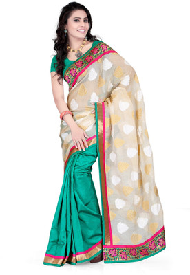 

Weavedeal Embellished, Self Design Banarasi Banarasi Silk, Brocade Saree(Beige, Green)