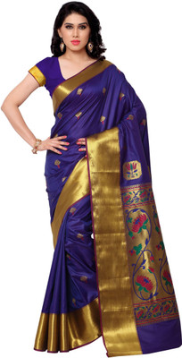 

Varkala Silk Sarees Woven Paithani Silk Saree(Blue), Royal blue
