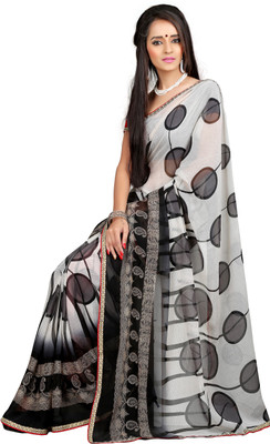 

Khushali Self Design, Printed Fashion Chiffon Saree(Black, White, Red), Black;red;white