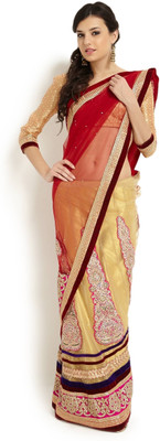 

Soch Self Design Fashion Net Saree(Beige)