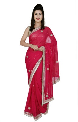 Ellegent Solid Fashion Georgette Saree(Maroon)