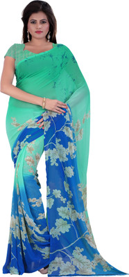 

Khoobee Self Design, Printed Fashion Georgette Saree(Green, Light Blue)