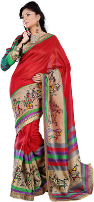 

JTInternational Printed Bhagalpuri Silk Saree(Red, Beige), Beige;red
