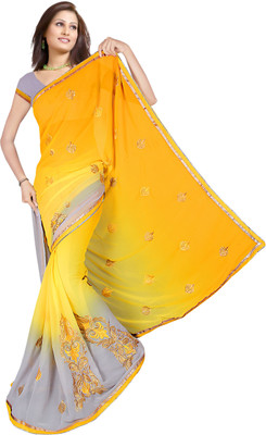 

Shree Rajlaxmi Sarees Embroidered Daily Wear Georgette Saree(Yellow, Grey), Grey;yellow