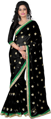 

Vishakha Fashion Embroidered Fashion Georgette Saree(Black)