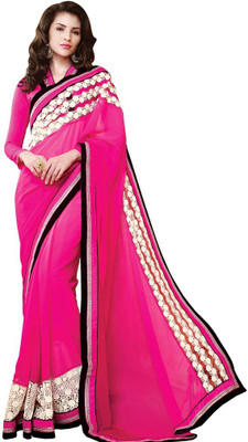 

Desi Butik Embroidered Fashion Georgette Saree(Pink)