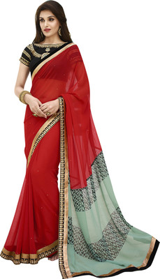 

Khushali Self Design, Embellished Fashion Georgette Saree(Red, Multicolor), Multicolor;red