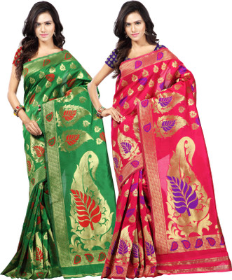 

Weavedeal Embellished Kanjivaram Silk Cotton Blend Saree(Pack of 2, Multicolor)