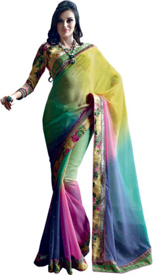 

Valeska Printed Fashion Chiffon Saree(Multicolor), Green;pink;yellow