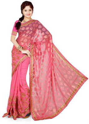 

Ishin Embellished Kalamkari Pure Silk, Raw Silk, Tissue Silk Saree(Pink)