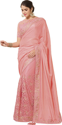 

Saara Embroidered Fashion Silk Saree(Pink), Soft art silk & net