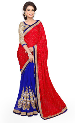 

Sourbh Sarees Embroidered Fashion Jacquard, Georgette Saree(Red, Blue), Blue;red