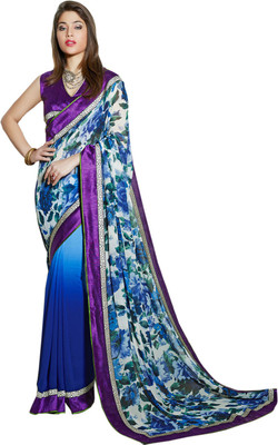 

Helixenterprise Printed Fashion Handloom Georgette Saree(Blue), Blue;purple
