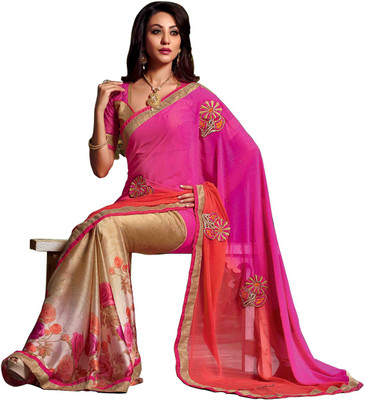 

Manthan Printed Daily Wear Chiffon, Georgette Saree(Pink, Beige)