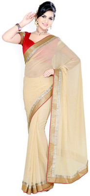 

Rockchin Fashions Plain Fashion Georgette Saree(Beige)