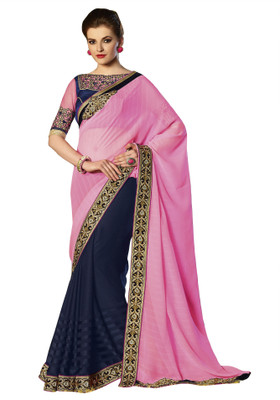 

Jiya Self Design, Embroidered, Embellished Fashion Georgette Saree(Pink, Blue), Blue;pink