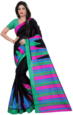 Ishin Printed Fashion Art Silk Saree(Black)