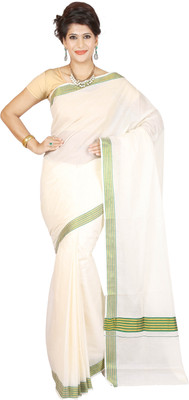 

JISB Striped Coimbatore Cotton Saree(Beige), Green;sandle