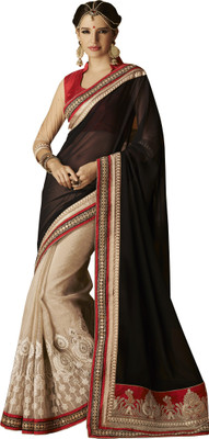 

Ewows Self Design Fashion Crepe, Jacquard Saree(Black, Beige), Beige;black