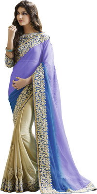 

Saara Embroidered Fashion Chiffon Saree(Purple, Beige), Beige;purple