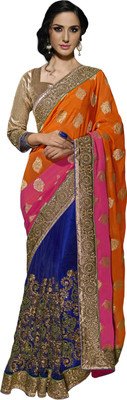

Jiya Self Design, Embellished, Embroidered Fashion Net Saree(Orange, Pink, Blue), Blue;orange;pink
