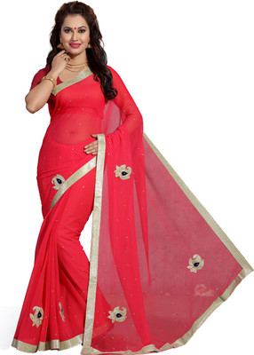 Ishin Embellished Fashion Georgette Saree(Pink)