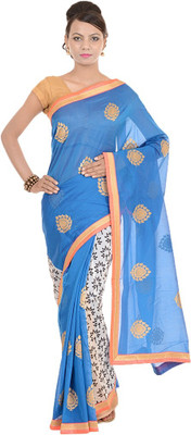 

Kdc Sarees Embroidered Banarasi Handloom Cotton Saree(Blue)