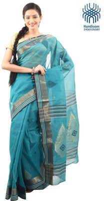 

Tantuja Self Design Tangail Handloom Cotton Saree(Blue)