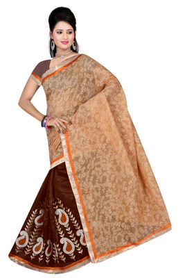 

Indianbeauty Self Design, Embroidered Fashion Cotton Saree(Brown)