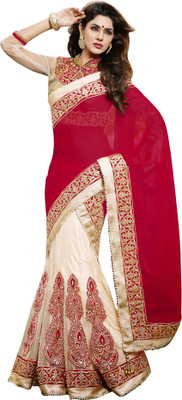 

Khoobee Self Design, Embroidered, Embellished Fashion Net, Satin, Chiffon Saree(Red, Beige), Beige;red