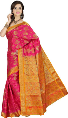 

Mimosa Woven Kanjivaram Handloom Art Silk Saree(Pink), Rani*gold
