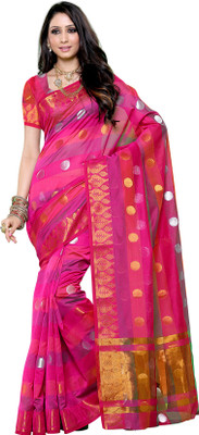 

Mimosa Woven Arani Pattu Cotton Saree(Pink, Rani