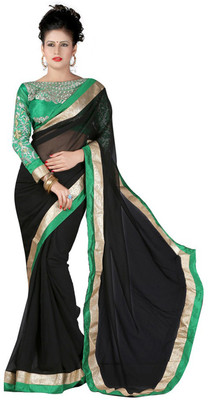 

Monika Silk Mill Solid, Self Design Daily Wear Georgette Saree(Black)
