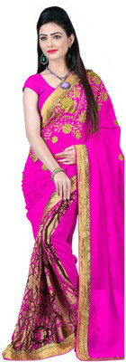 

Parisha Embroidered Daily Wear Georgette Saree(Pink), Dark pink