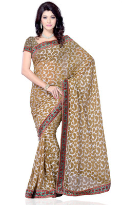 

JTInternational Self Design Fashion Jacquard Saree(Beige)