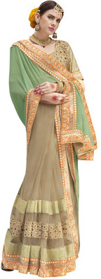 

Desi Butik Embroidered Fashion Georgette, Net Saree(Green, Beige), Green and beige
