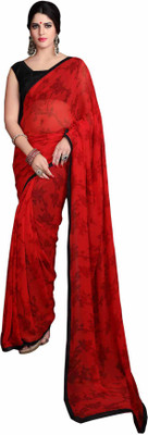 

Kvsfab Floral Print Fashion Georgette Saree(Red)