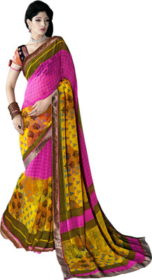 

Jiya Self Design, Printed Fashion Georgette Saree(Black, Multicolor)
