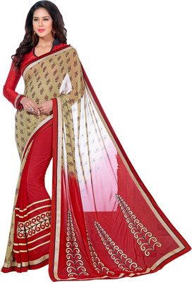 

Saara Embroidered Fashion Georgette Saree(Beige, Red)