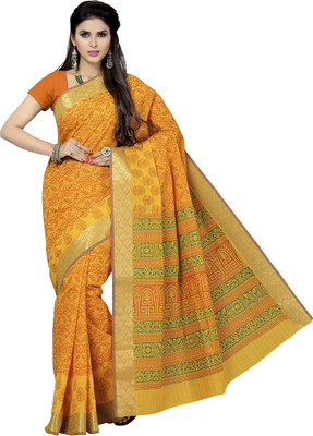 

Rani Saahiba Printed Gadwal Polycotton Saree(Gold)