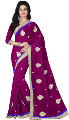 Vishakha Fashion Embroidered Fashion Georgette Saree(Maroon)
