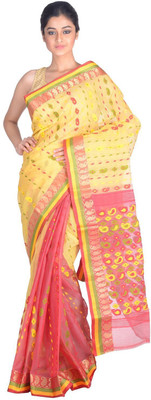 

RLBFashion Self Design Jamdani Handloom Cotton, Art Silk Saree(Yellow)